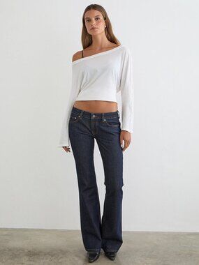 Motel Rocks Extra Low Rise Flare Jeans in Indigo